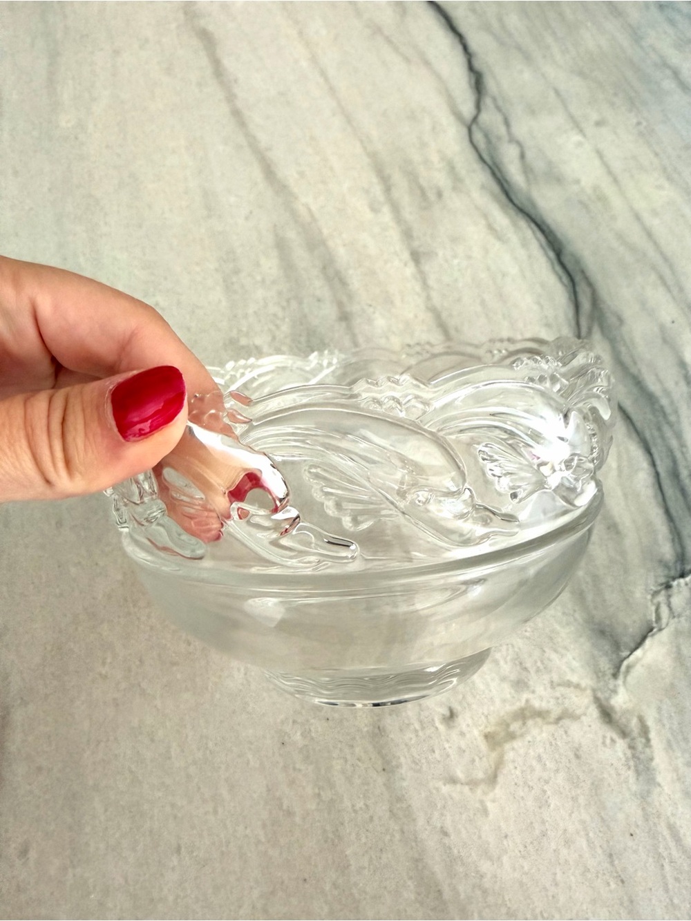 Tiffany & Co. Crystal Dolphin Pattern Scalloped Bowl